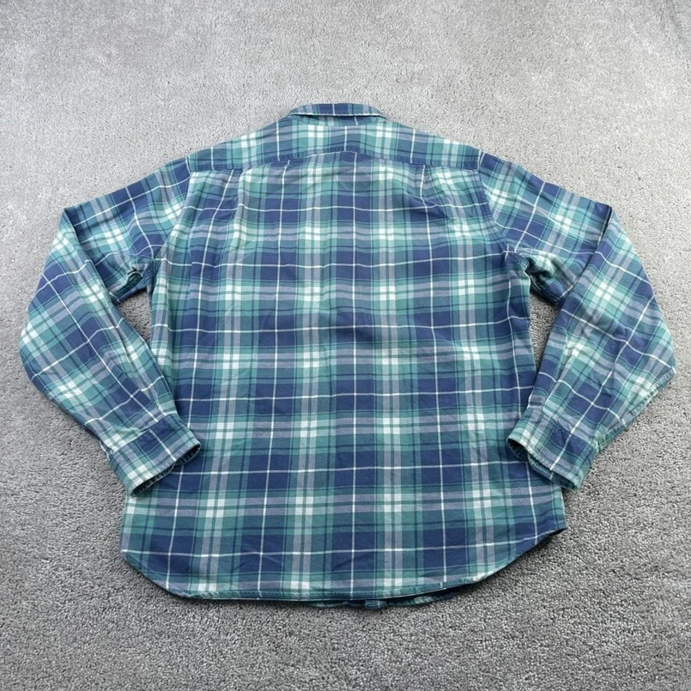 J‎ Crew Shirt Mens Medium Blue Green Plaid Flannel Workwear Button Up